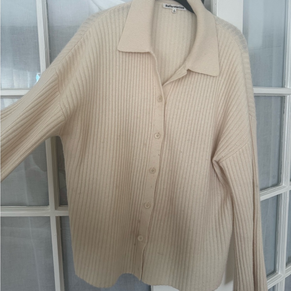 Cream Ribbed Button-Up Cardigan